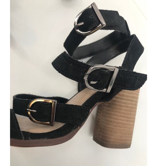 Crevo Macer Black Suede Strappy Buckle Sandals 6 - Picture 3 of 10